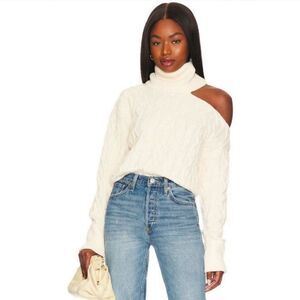 Paige Cable Knit Raundi Pullover Cut Out Turtleneck Wool Sweater